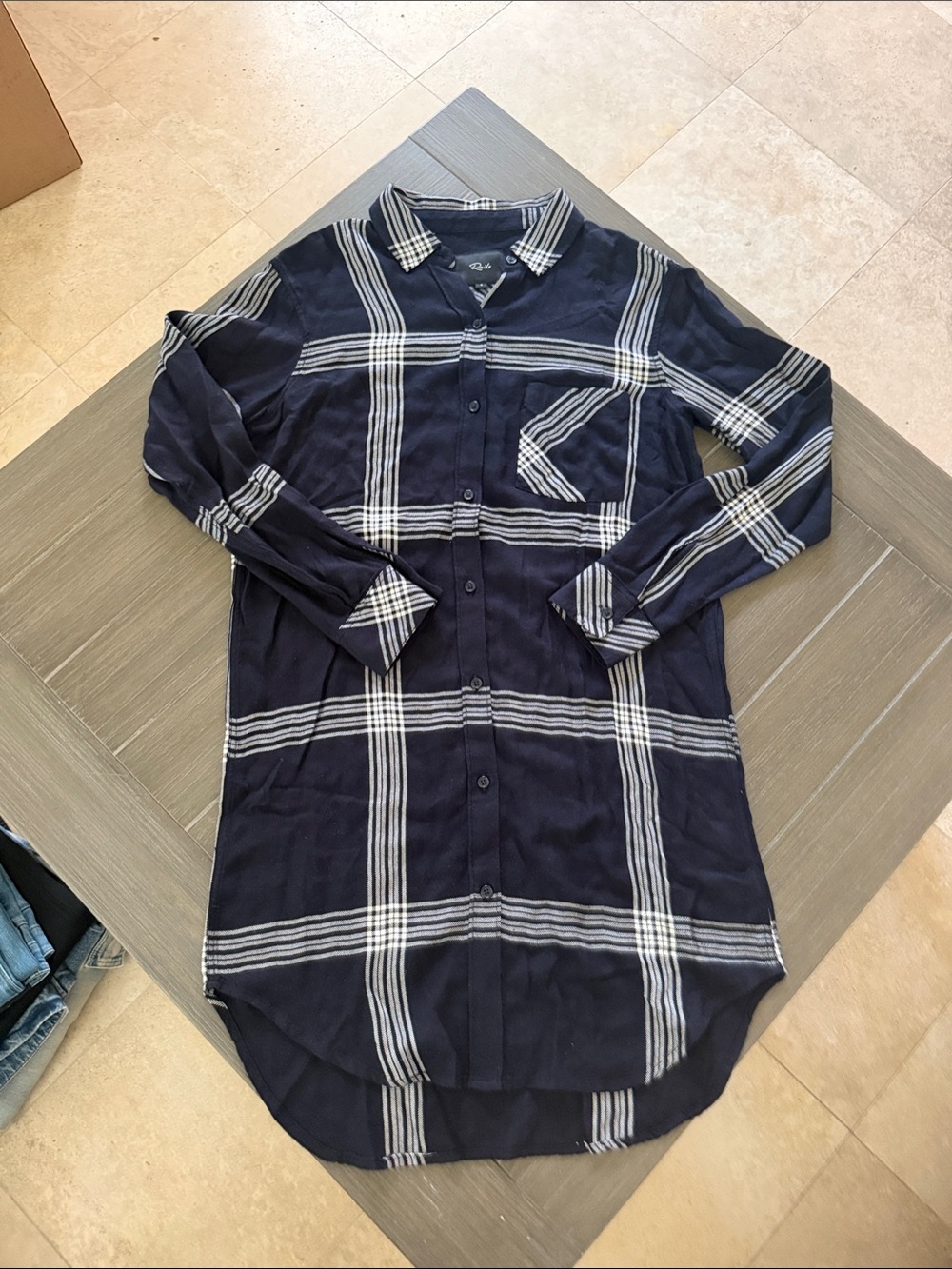 Rails Navy Blue Long Sleeve Plaid Shirt Dress